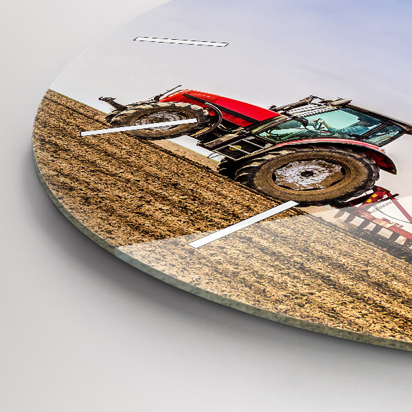 Kulaté skleněné hodiny s fotkou Farmář v traktoru