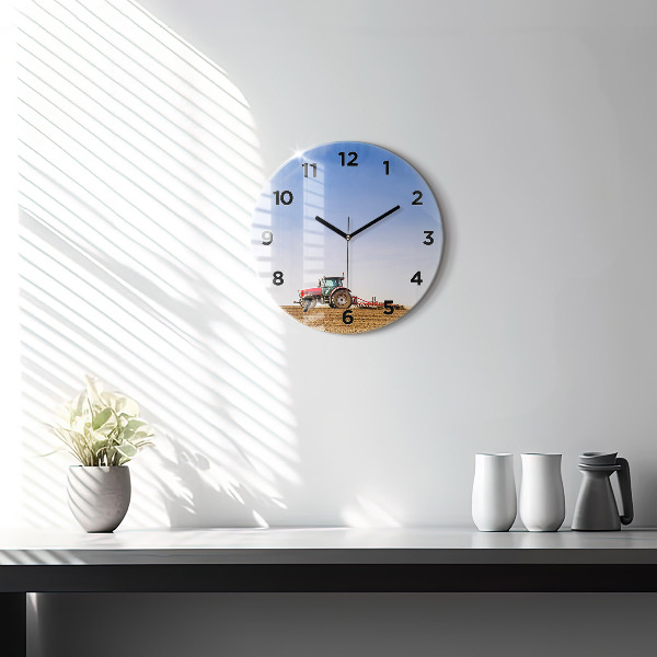 Kulaté skleněné hodiny s fotkou Farmář v traktoru