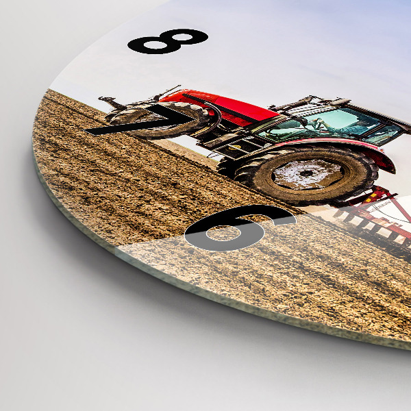 Kulaté skleněné hodiny s fotkou Farmář v traktoru