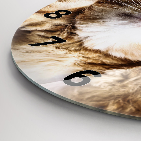 Kulaté skleněné hodiny s fotkou Spící kočička