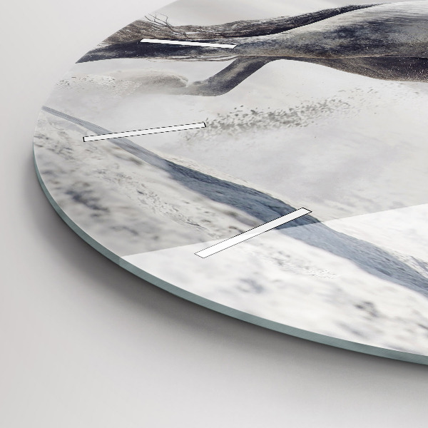 Kulaté skleněné hodiny s fotkou Cválající bílý kůň