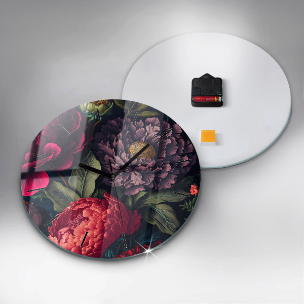 hodiny na skle Vintage kytice květin