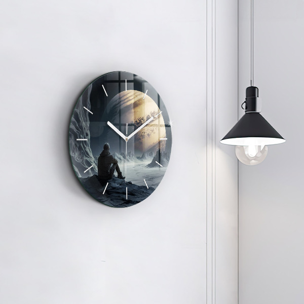 hodiny na skle Muž na měsíčním pozadí