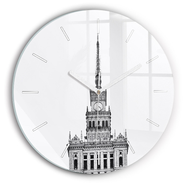 Kulaté skleněné hodiny s fotkou Palác kultury a vědy