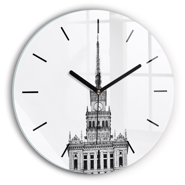 Kulaté skleněné hodiny s fotkou Palác kultury a vědy