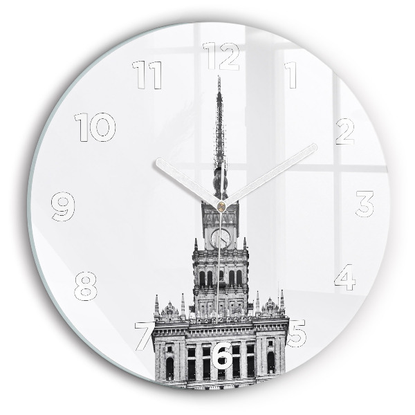 Kulaté skleněné hodiny s fotkou Palác kultury a vědy