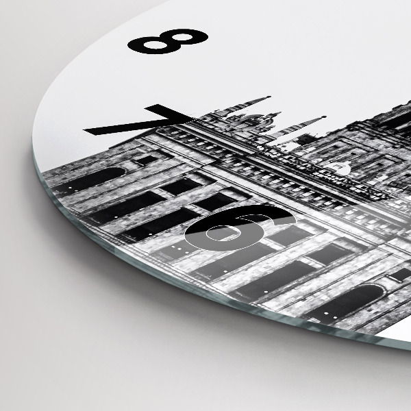 Kulaté skleněné hodiny s fotkou Palác kultury a vědy