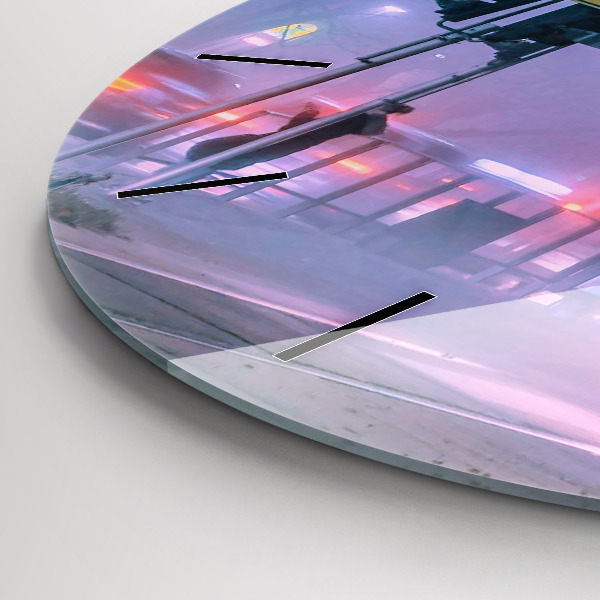 Kulaté skleněné hodiny s fotkou Varšava v mlze