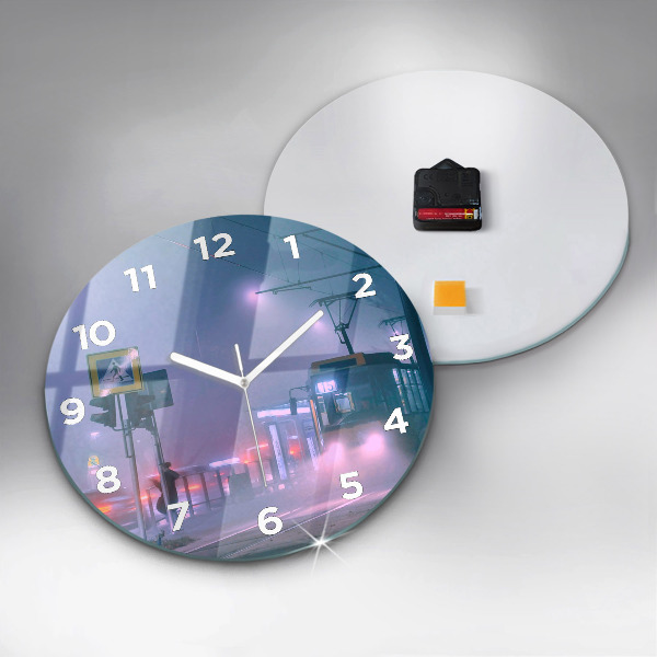 Kulaté skleněné hodiny s fotkou Varšava v mlze