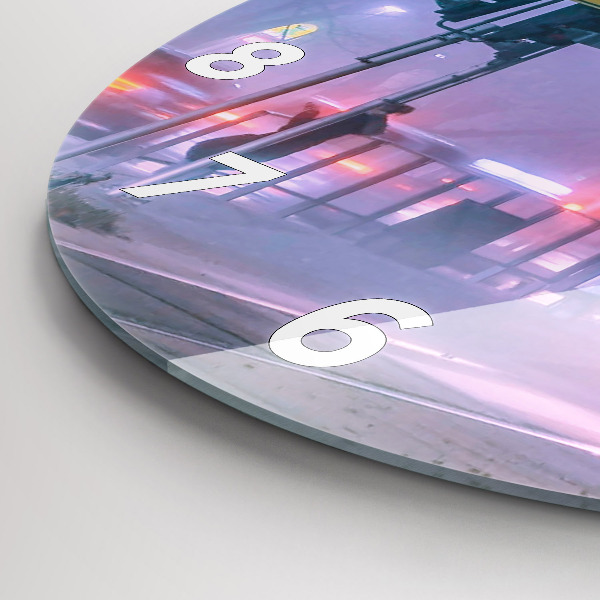 Kulaté skleněné hodiny s fotkou Varšava v mlze