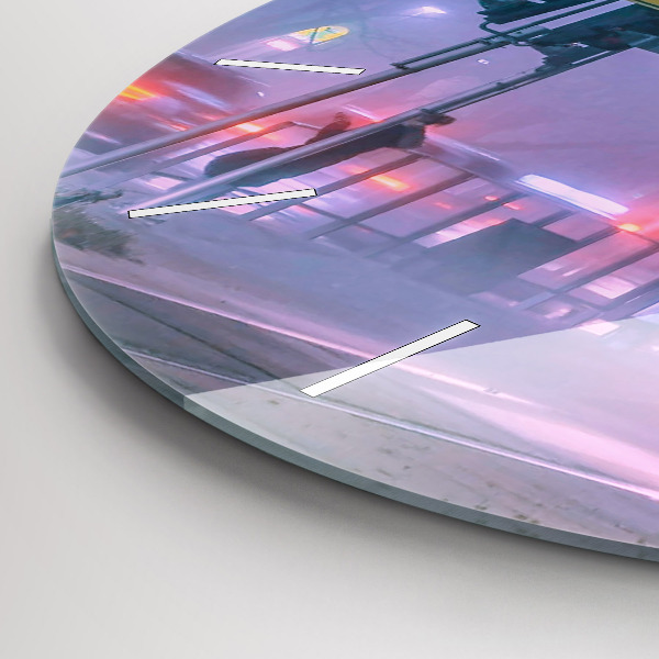 Kulaté skleněné hodiny s fotkou Varšava v mlze