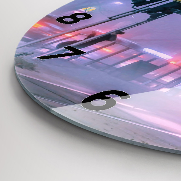 Kulaté skleněné hodiny s fotkou Varšava v mlze