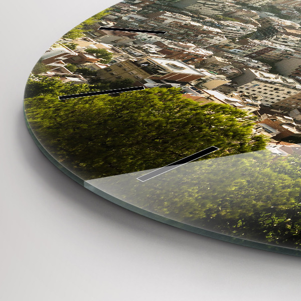 hodiny na skle Barcelonský výhled na Montjuic