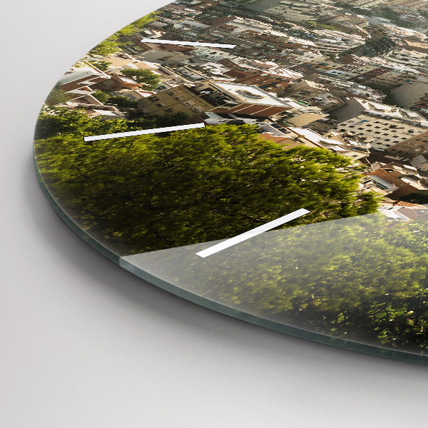 hodiny na skle Barcelonský výhled na Montjuic