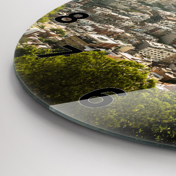 hodiny na skle Barcelonský výhled na Montjuic