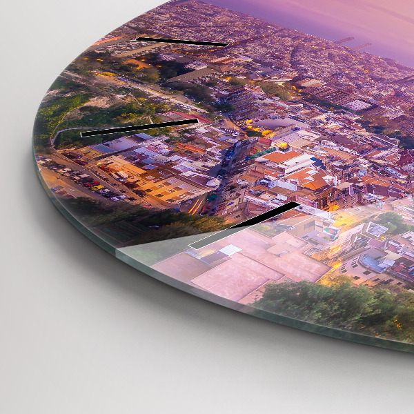 Kulaté skleněné hodiny s fotkou Barcelona Bunkry El Carmel