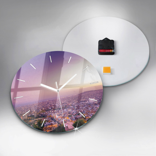 Kulaté skleněné hodiny s fotkou Barcelona Bunkry El Carmel