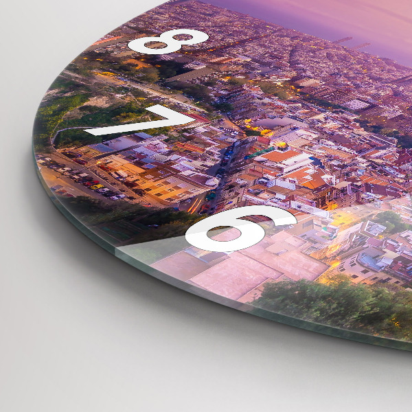 Kulaté skleněné hodiny s fotkou Barcelona Bunkry El Carmel