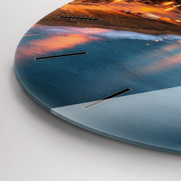 Kulaté skleněné hodiny s fotkou Pláž v Barceloně