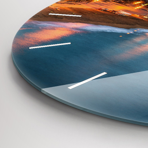 Kulaté skleněné hodiny s fotkou Pláž v Barceloně