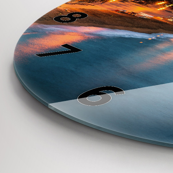 Kulaté skleněné hodiny s fotkou Pláž v Barceloně