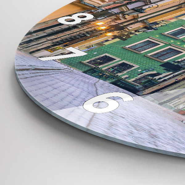 Kulaté skleněné hodiny s fotkou Staré město ve Varšavě