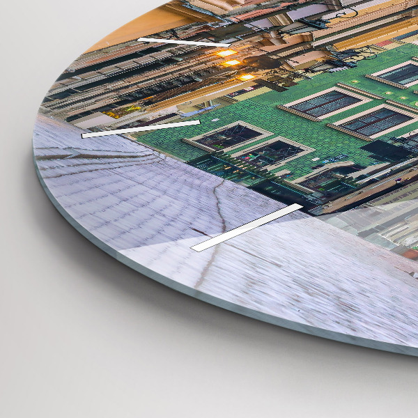 Kulaté skleněné hodiny s fotkou Staré město ve Varšavě