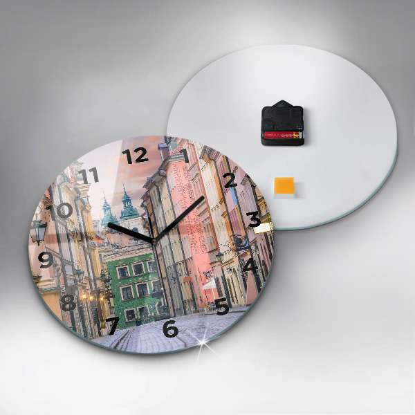 Kulaté skleněné hodiny s fotkou Staré město ve Varšavě