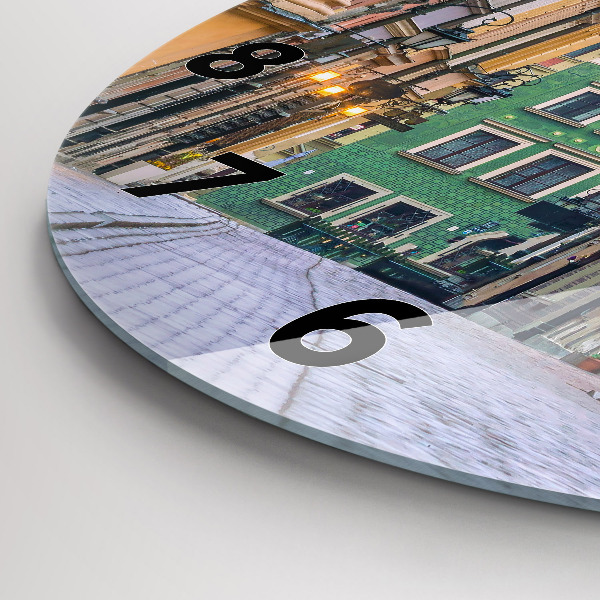 Kulaté skleněné hodiny s fotkou Staré město ve Varšavě