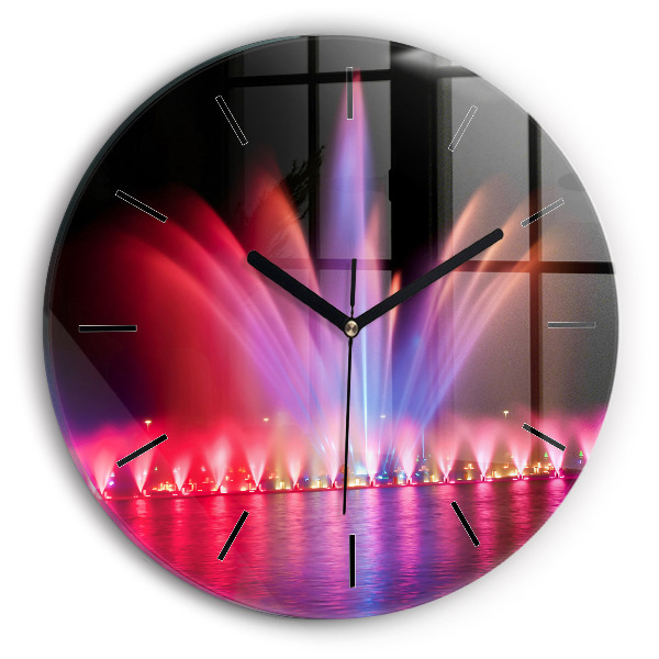 Kulaté skleněné hodiny s fotkou Vratislavská fontána v noci