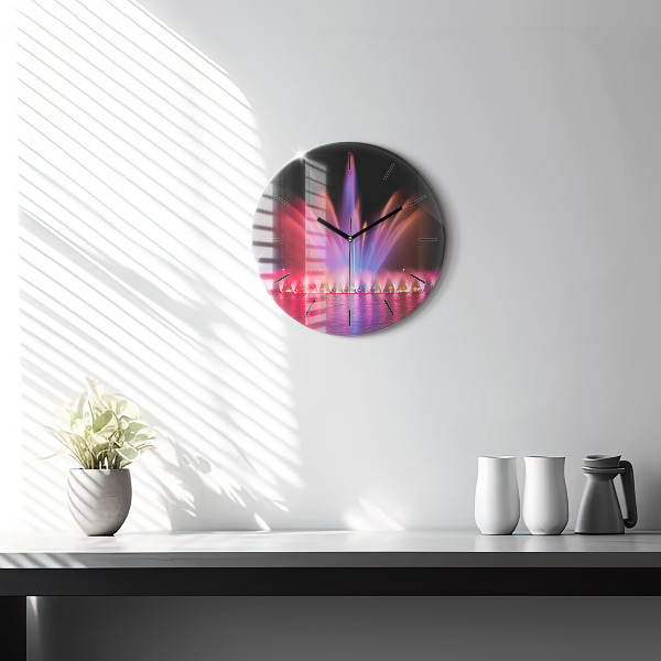 Kulaté skleněné hodiny s fotkou Vratislavská fontána v noci