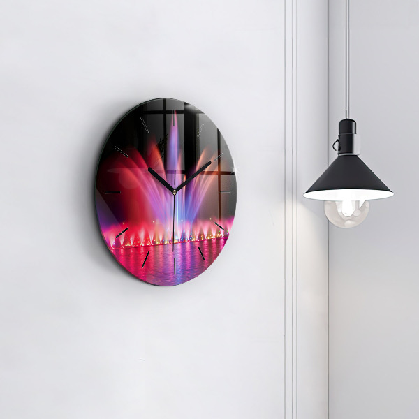 Kulaté skleněné hodiny s fotkou Vratislavská fontána v noci