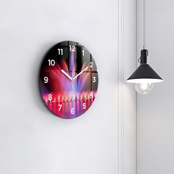 Kulaté skleněné hodiny s fotkou Vratislavská fontána v noci