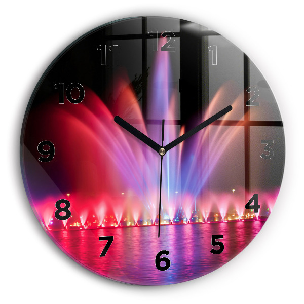 Kulaté skleněné hodiny s fotkou Vratislavská fontána v noci