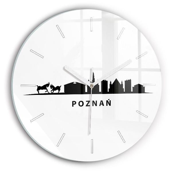 Kulaté skleněné hodiny s fotkou Grafika panoramatu Poznaně