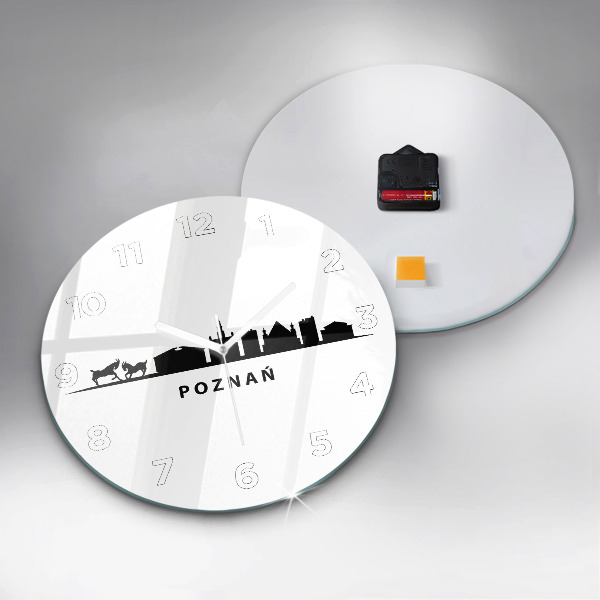 Kulaté skleněné hodiny s fotkou Grafika panoramatu Poznaně
