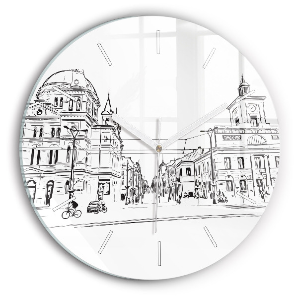 Kulaté skleněné hodiny s fotkou Ilustrace města Poznaně