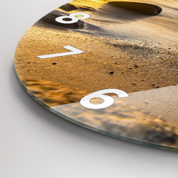 Kulaté skleněné hodiny s fotkou Východ slunce v Baltském moři