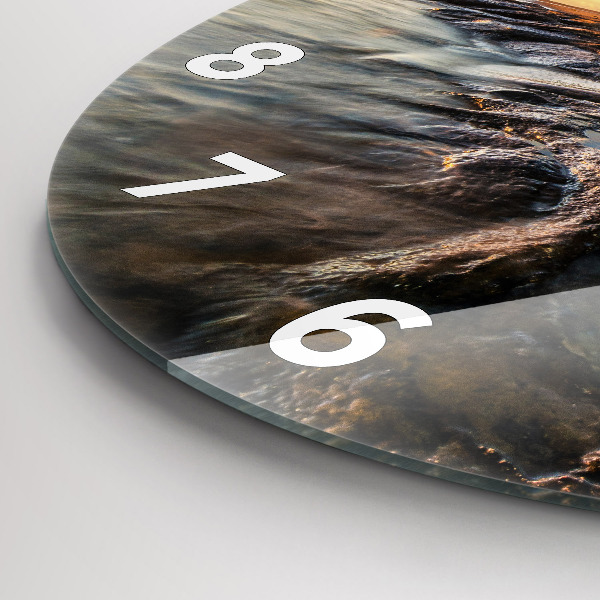 Kulaté skleněné hodiny s fotkou Maják a Baltské moře