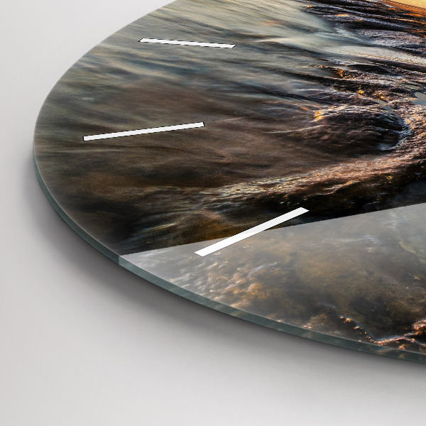 Kulaté skleněné hodiny s fotkou Maják a Baltské moře