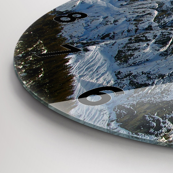 hodiny na skle Hory pod modrou oblohou