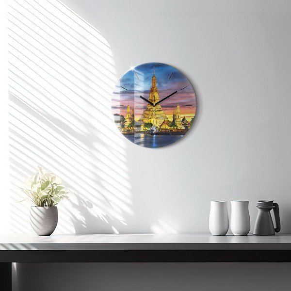 Kulaté skleněné hodiny s fotkou Chrám v Bangkoku