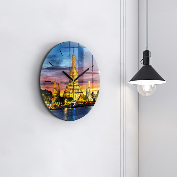 Kulaté skleněné hodiny s fotkou Chrám v Bangkoku