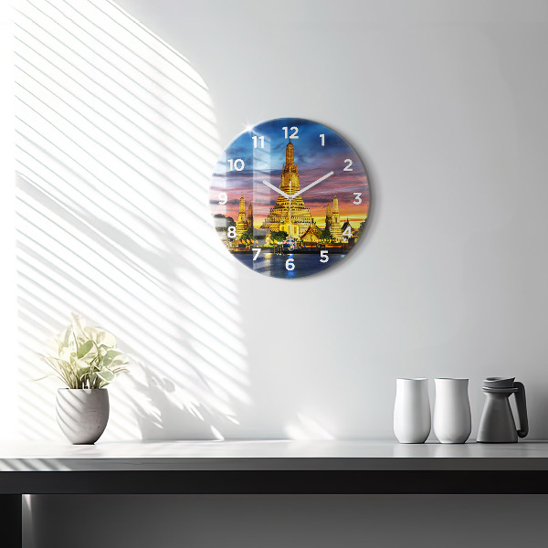 Kulaté skleněné hodiny s fotkou Chrám v Bangkoku