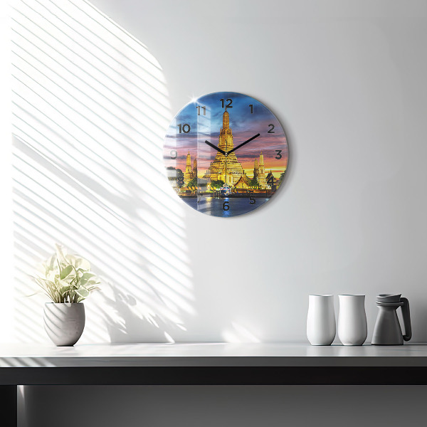 Kulaté skleněné hodiny s fotkou Chrám v Bangkoku