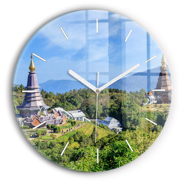 Kulaté skleněné hodiny s fotkou Národní park Chiang Mai