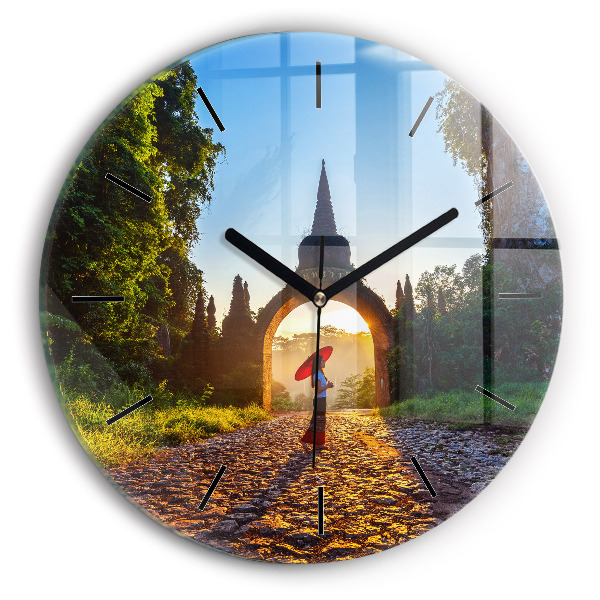 Kulaté skleněné hodiny s fotkou Park Surat Thani v Thajsku