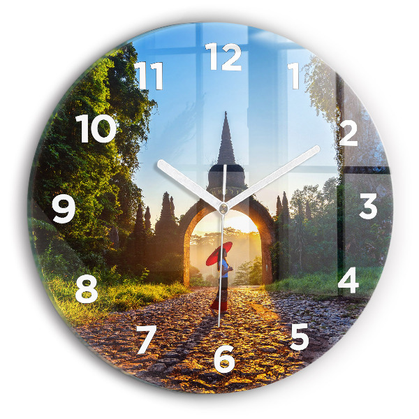 Kulaté skleněné hodiny s fotkou Park Surat Thani v Thajsku