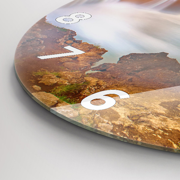 Kulaté skleněné hodiny s fotkou Godafoss na Islandu