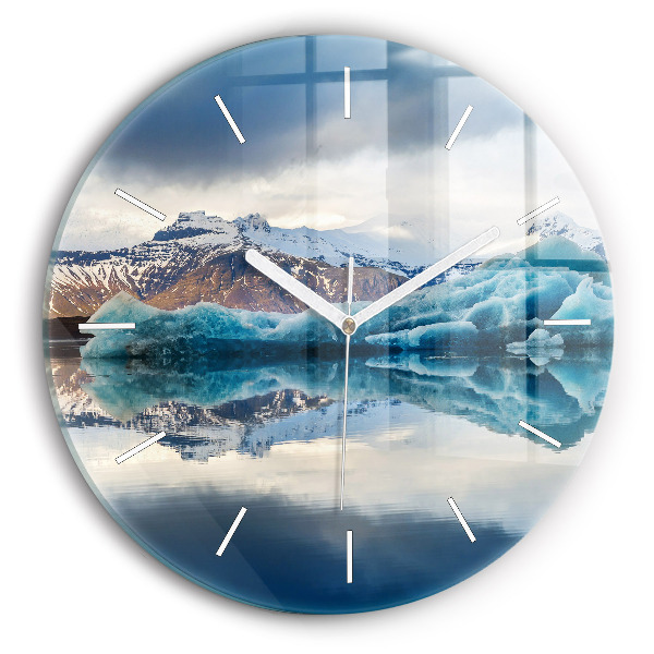 Kulaté skleněné hodiny s fotkou Jezero Jokulsarlon Island